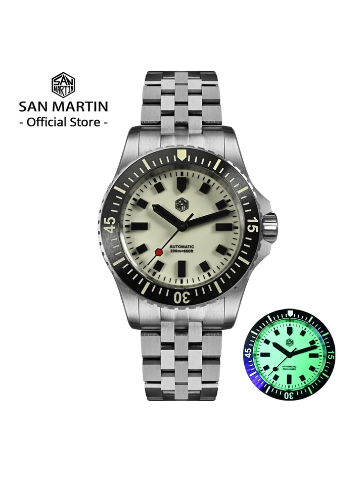 San Martin 1200HV Hardening Coating Men Diver Watch Full Luminous Dial Lumed Blocks ST2130 Automatic Mechanical Toolwatch SN0012