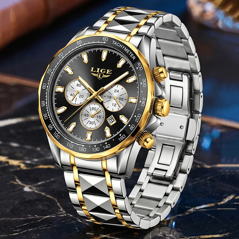 LIGE New Quartz Watches For Men Waterproof Stainless Steel Sports Chronograph Luminous Man Wristwatch Fashion Business Watch Men