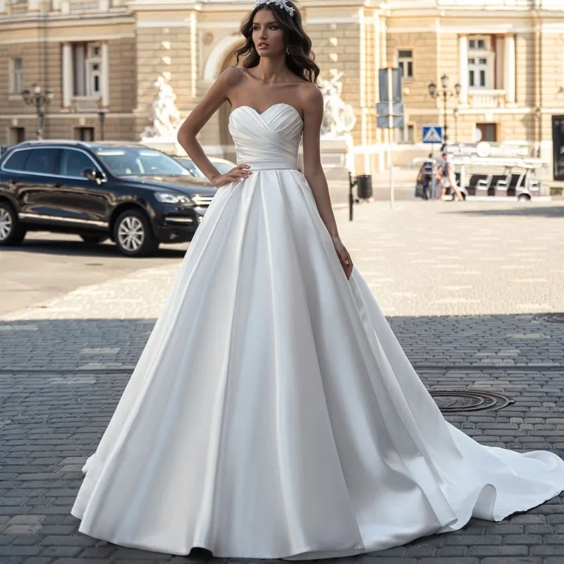 Ecoparty Sweetheart Ball Gown Wedding Dresses Robe De Mariee Fashion Pleats Bodice Court Train Formal Bridal Gowns Customized