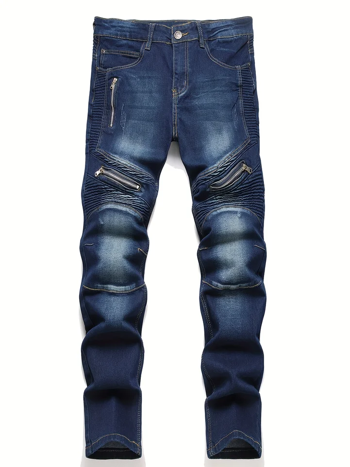 Men's jeans, stretch straight-leg jeans, washed ripped jeans, stylish street biker jeans, suitable as a gift for a boyfriend.