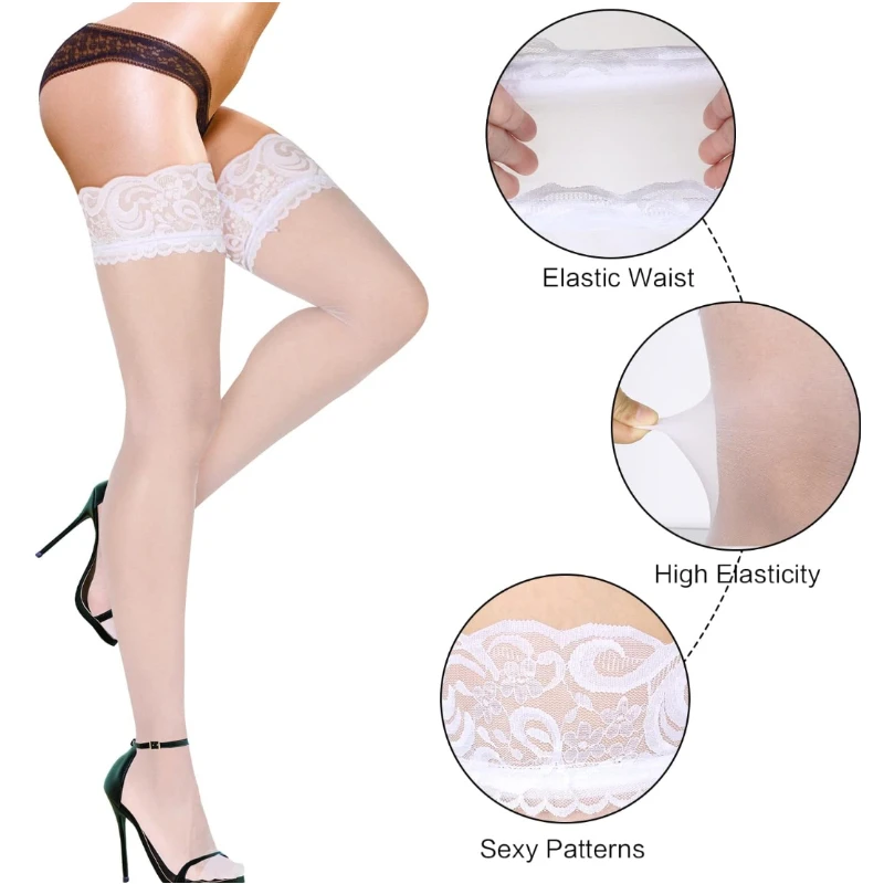 Lace Thigh High Stockings for Women Underwear Cosplay Costumes Black White Red Over Knee Long Socks Transparent Stocking medias
