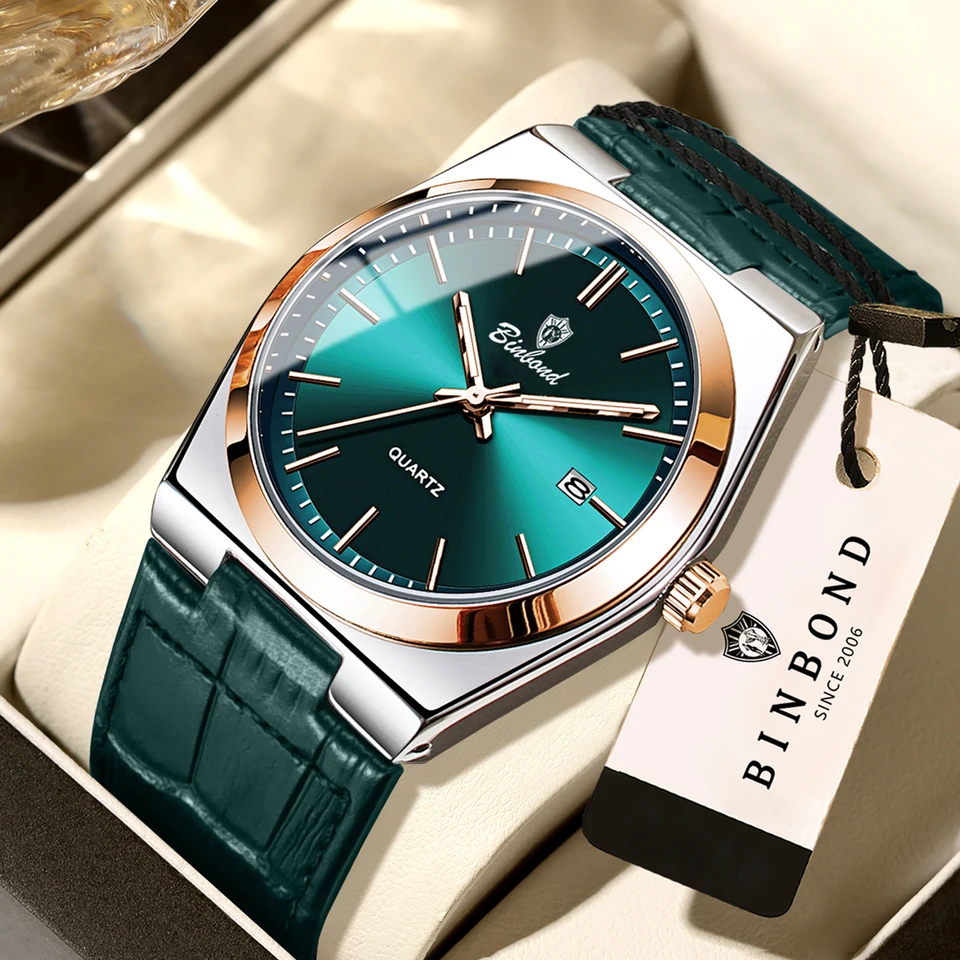 BINBOND Luxury quartz wristwatches luminous waterproof auto date men's watch business sport fashion casual reloj leather clock