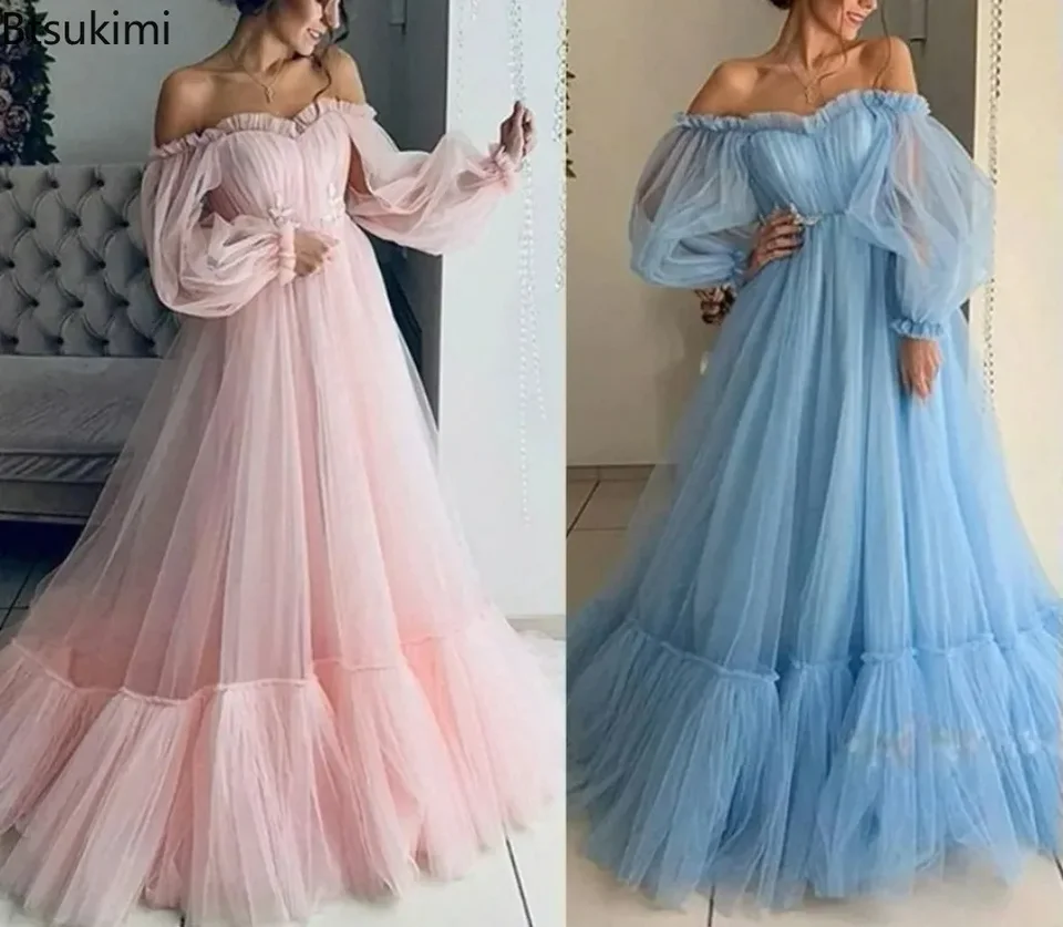 2026 Women's Elegant Wedding Dresses Party One Shoulder Long Sleeve Chiffon Midi Evening Dress Female Princess Backless Dress