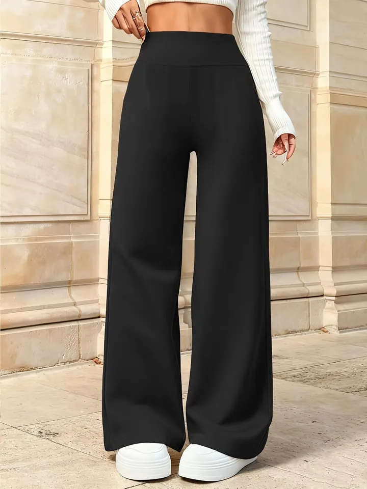 Korean Fashion High-Waisted Full-Length Wide-Leg Straight-Leg Casual Pants Women's Daily Office Commute Wear Ladies' Pants