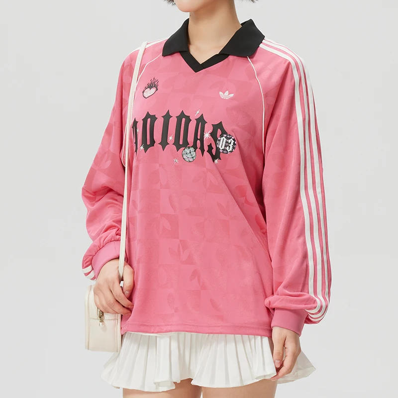 Adidas (Adidas) Trefoil Women's Valentine's Day Long Sleeve T-Shirt with Turn-Down Collar Sportswear Breathable Running Training Top Ky2021