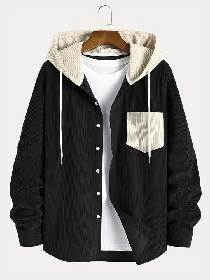 The 2025 new fashion trend spring and autumn corduroy hooded jacket is comfortable and casual for daily commuting for men