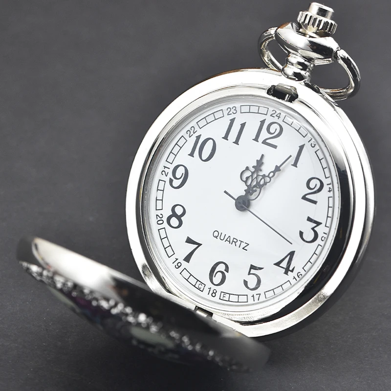 Necklace Pendant Clock Chain Men Women Chain Gift Vintage Silvery Steampunk Cutout Carved Quartz Pocket Watch
