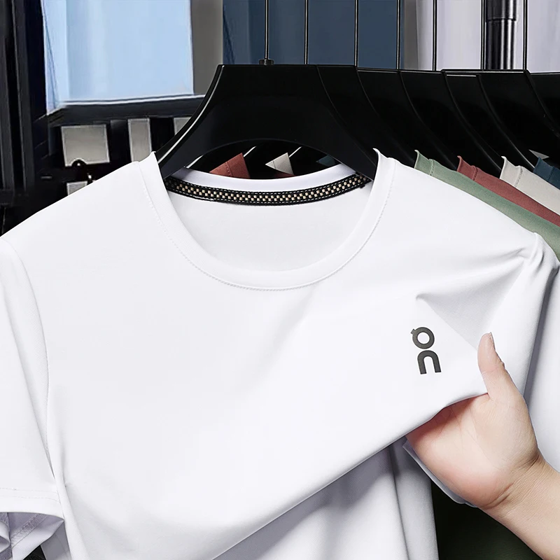 Summer Ice Silk T-shirt Men's Round Neck Short Sleeve 2026 New Business and Leisure Elastic Cool Top