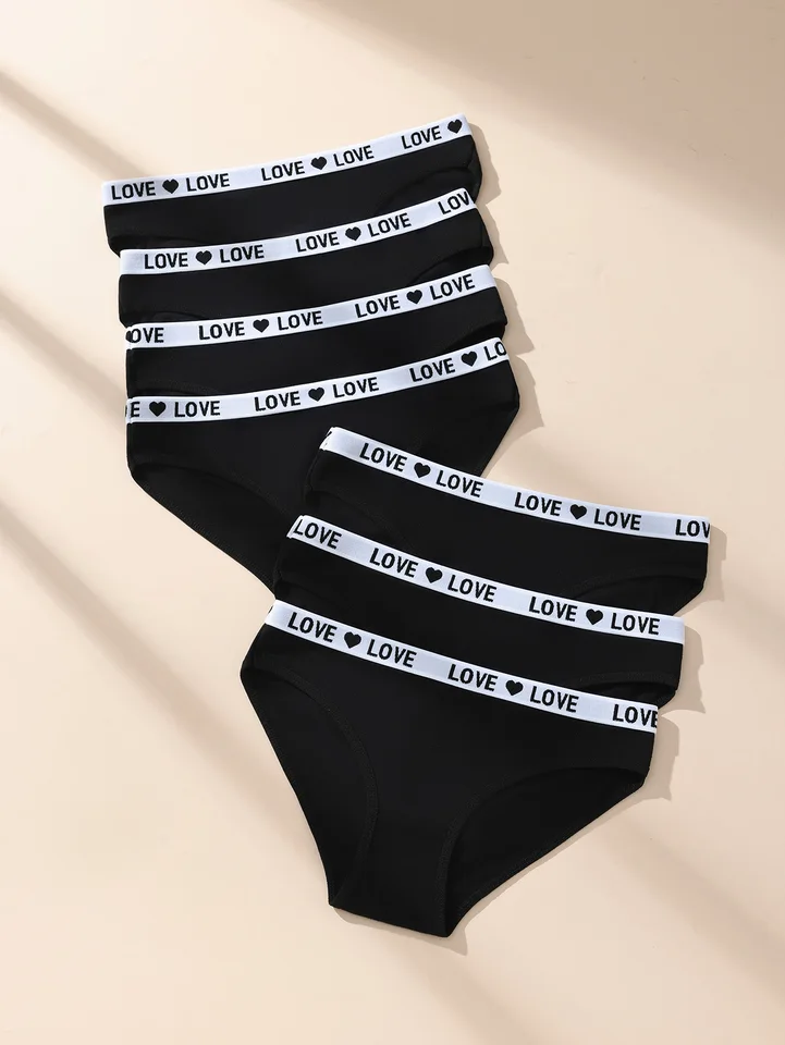 7Pcs/Set Sexy Women Panties Cotton Panty Black Underpants Letter Girls Briefs Breathable Underpants Plus Size Female Lingerie