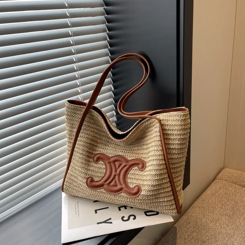 Straw bag women's 2026 summer new hand-woven vegetable basket bag vacation beach bag shoulder armpit bag