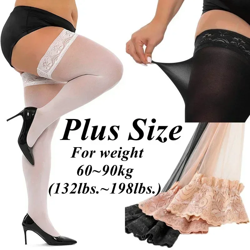 Lace Top Plus Size Over Knee Thigh High Long Socks Anti-slip Stockings for Oversized Women Sheer Sexy White Black Stocking 5XXXL