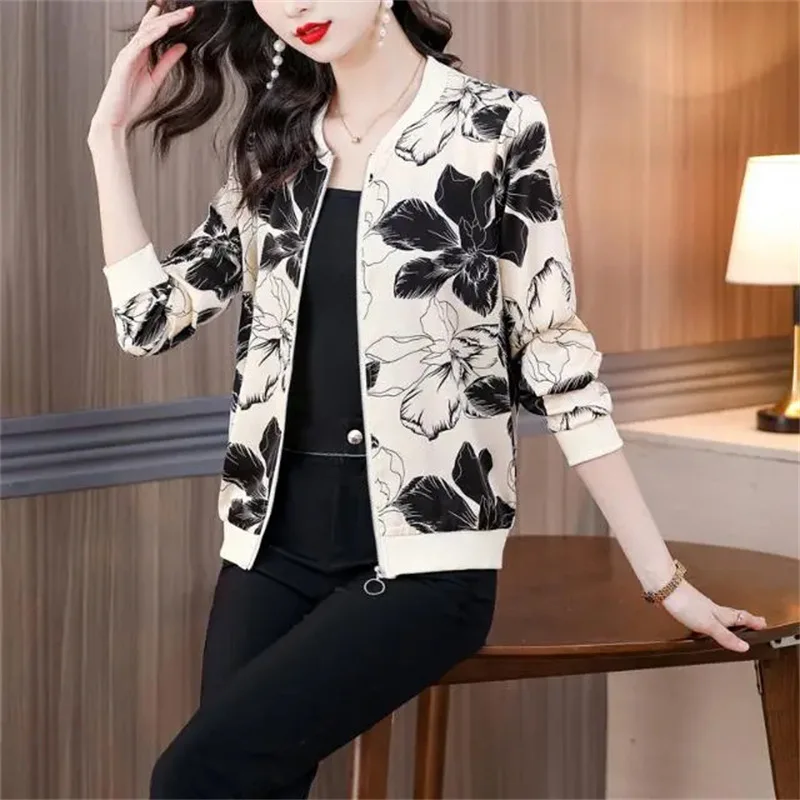 Spring Summer Women's Mom Style Baseball Jacket Short Thin Bicycle Riding Sun Protection Outerwear Zipper UV Protection Coat