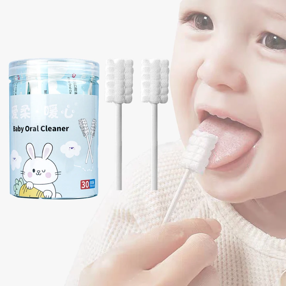 30pcs Baby Oral Care Cotton Swabs - Newborn Disposable Sterile Tongue Cleaner, Individually Wrapped Maternity Toothbrush