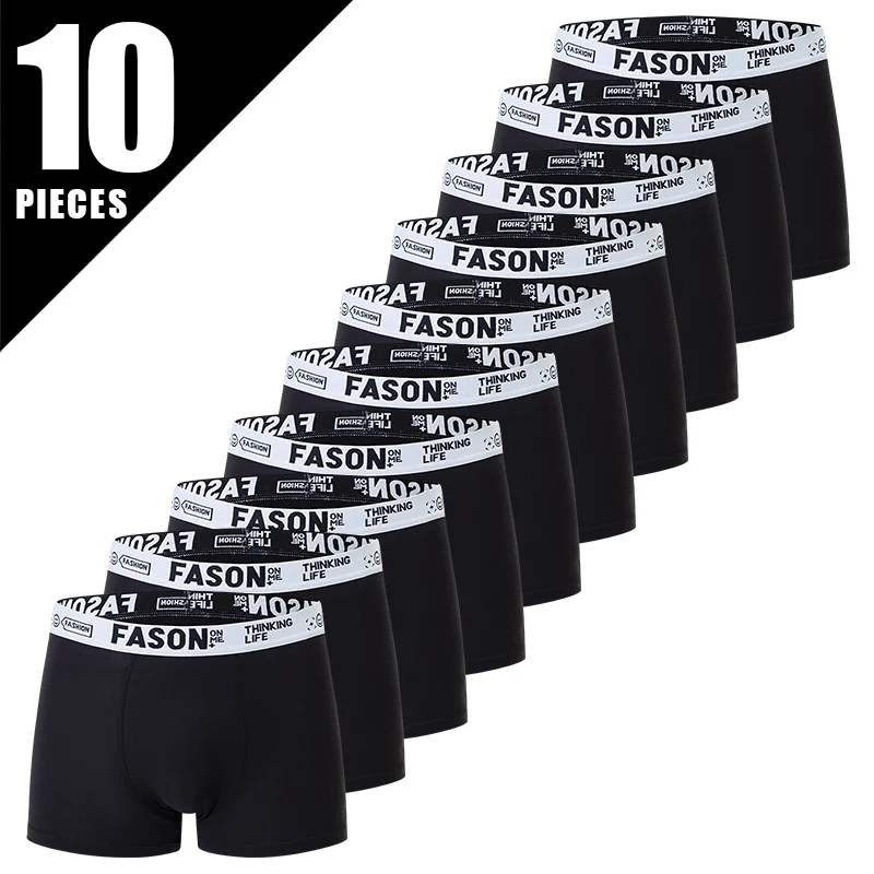 4/10 Piece Men's And Teenagers' Four Season Black Basic Versatile Elastic Waisted Underwear Boxer Shorts Plus Size Sport Shorts