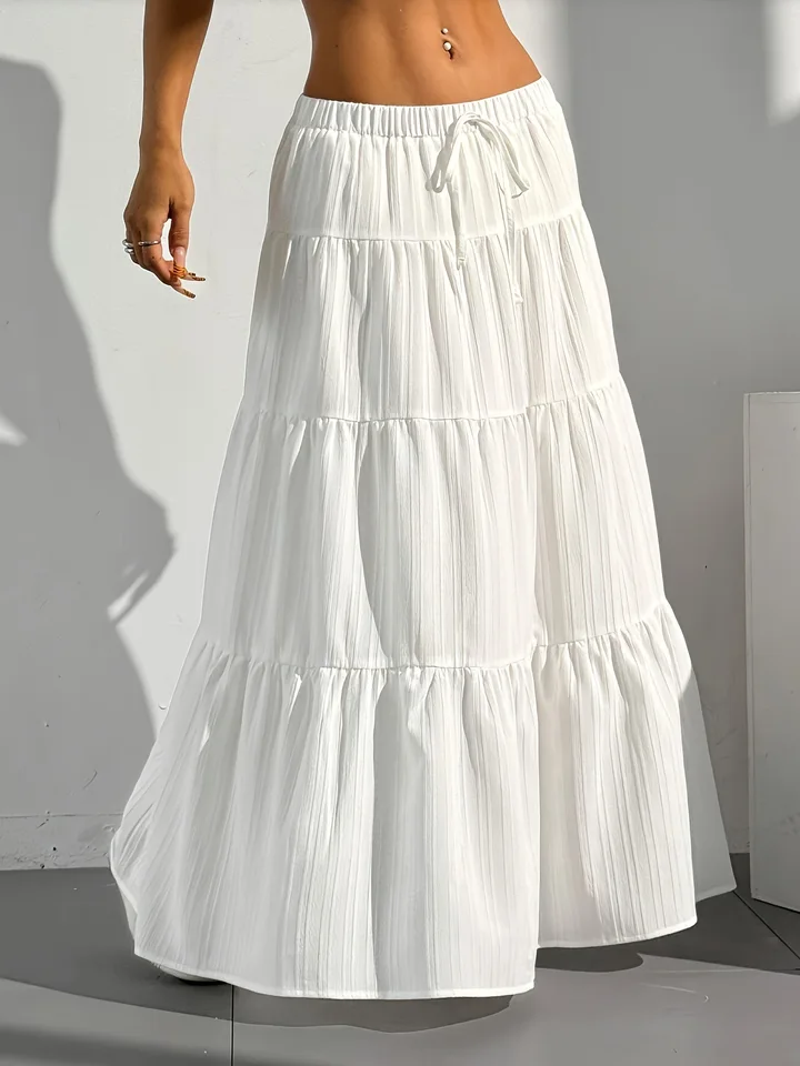 European and American cross-border new style wish spring and summer women's skirts, tie-strap spliced flared skirts, loose long