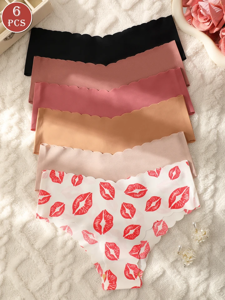 6-Pack Women's Seamless Underwear, Solid Color and Printed Mix,  Bare-Feel, Sexy and Comfortable Panties