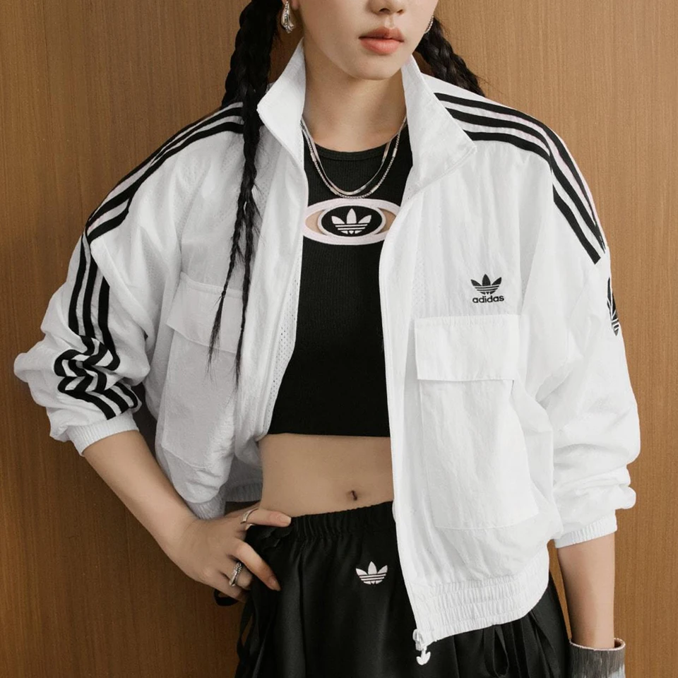 Adidas genuine Three-Leaf Clover Women's Short Woven Sports Stand Collar Jacket KG8513