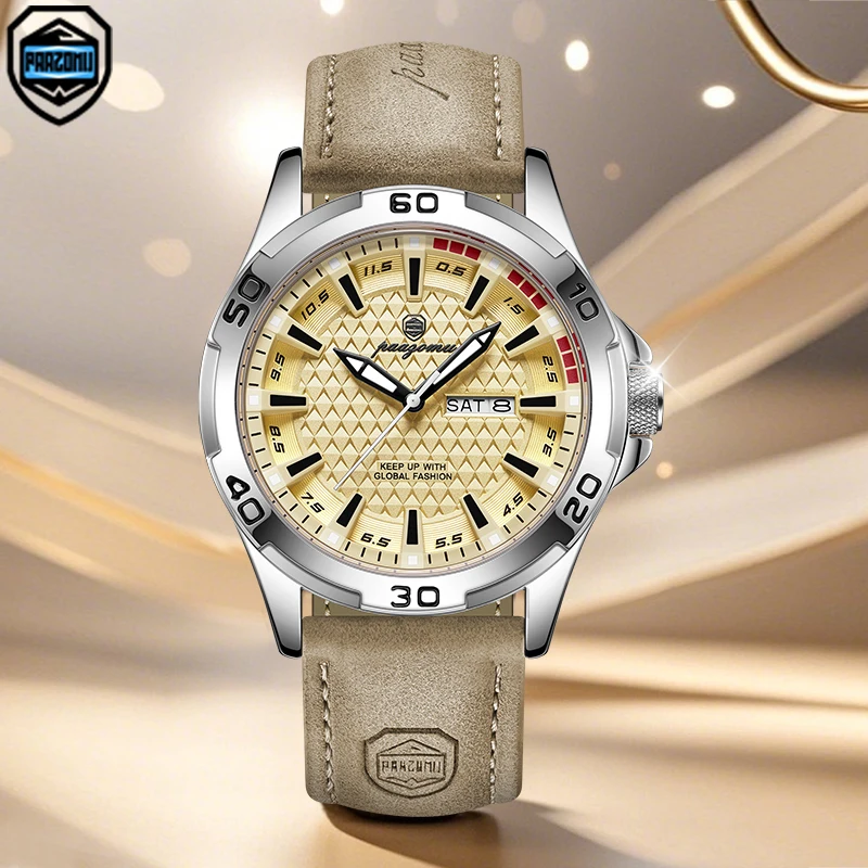 PAAZOMU Original Men Watch Luxury Waterproof Luminous Date Week Watch For Man Quartz Leather Fashion Men's Watches Reloj Hombre