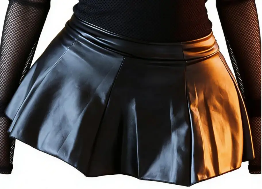 Womens Wetlook Sexy Skirt PU Leather Ruffle A-line Skirt Lingerie Nightwear Miniskirt for Party Club Music Festival Pole Dancing
