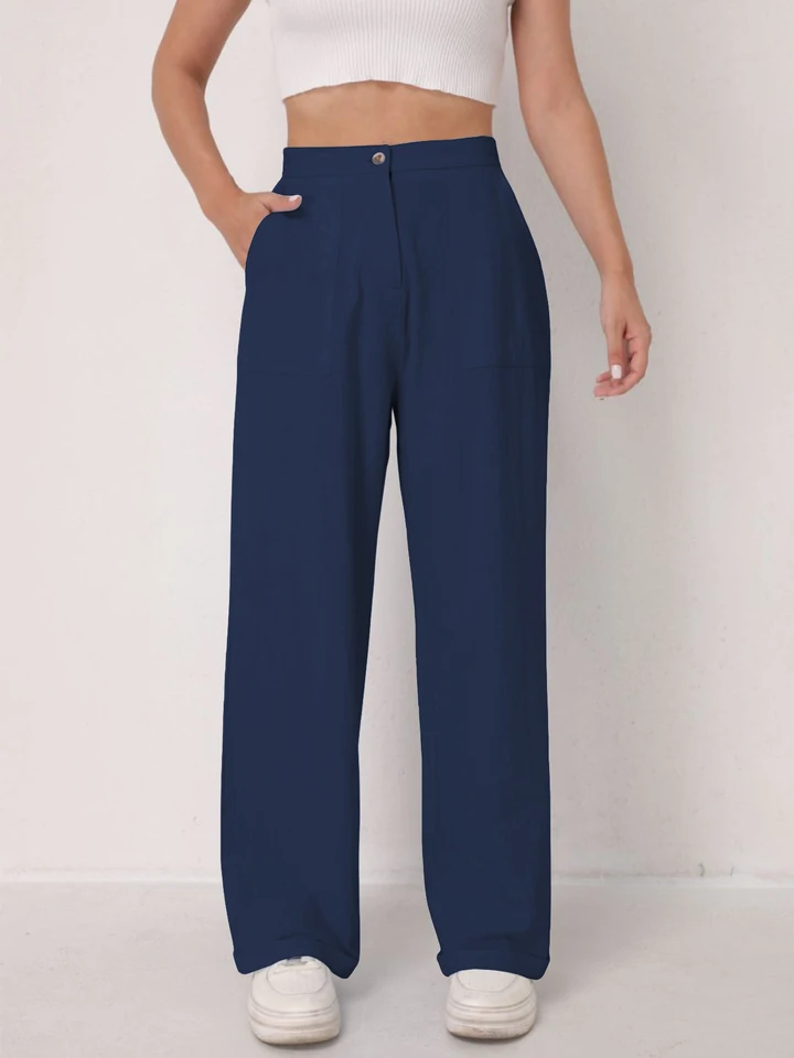 Women's solid color trousers, spring and summer high-waisted casual pants for commuting to work, simple loose nine-point pants