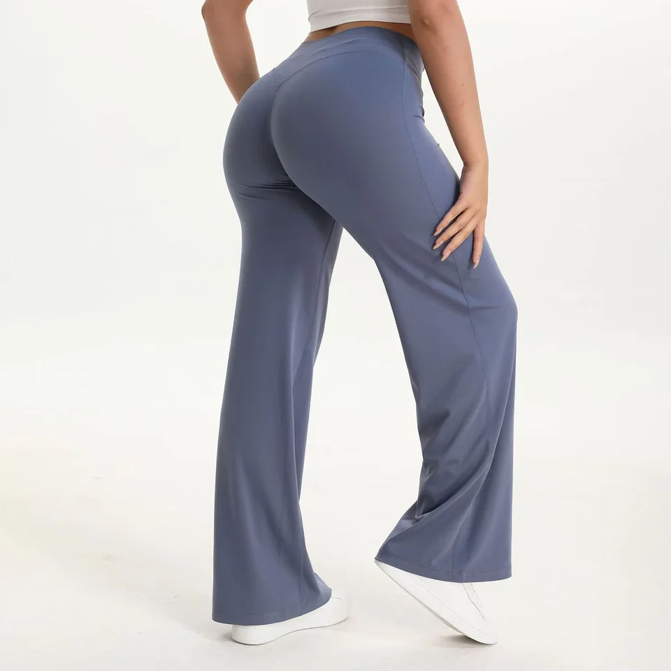 NCLAGEN SoftMotion Straight Leg Bottoms Women's Mid-Waist Yoga Pants GYM Leggings Naked Feel Pilates Running Sports Trousers