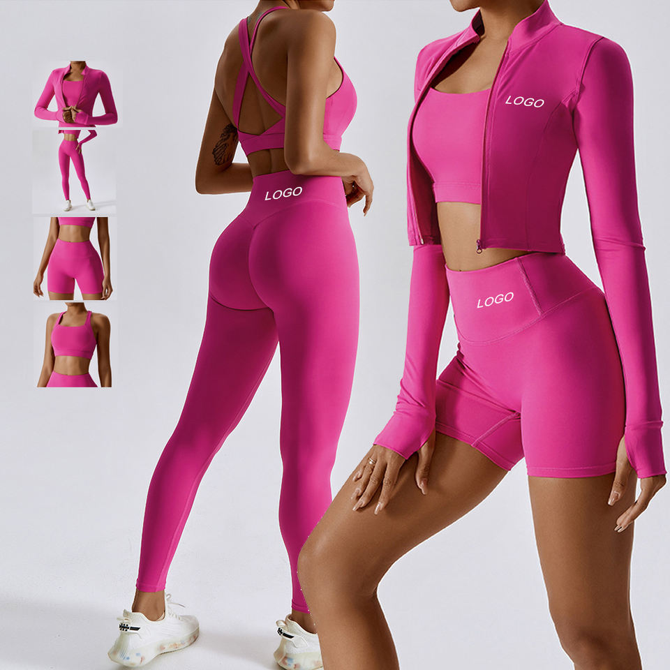 Wholesale Fitness Clothing Butt Lift Long Sleeve Active Sets Gym Women Clothes 4 Piece Yoga Sets Gym Fitness Sets